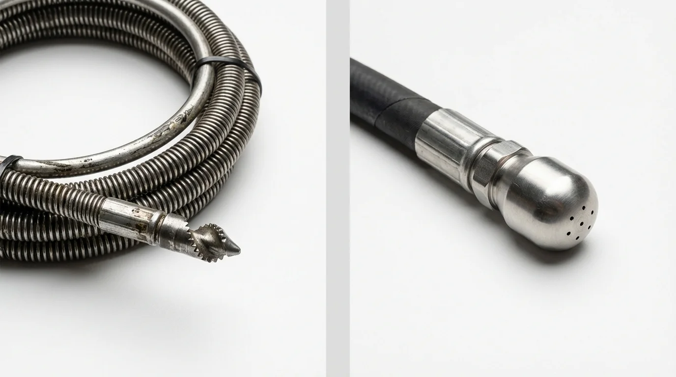 Drain snake cable and hydro jetting nozzle used for drain cleaning in Santa Cruz, CA